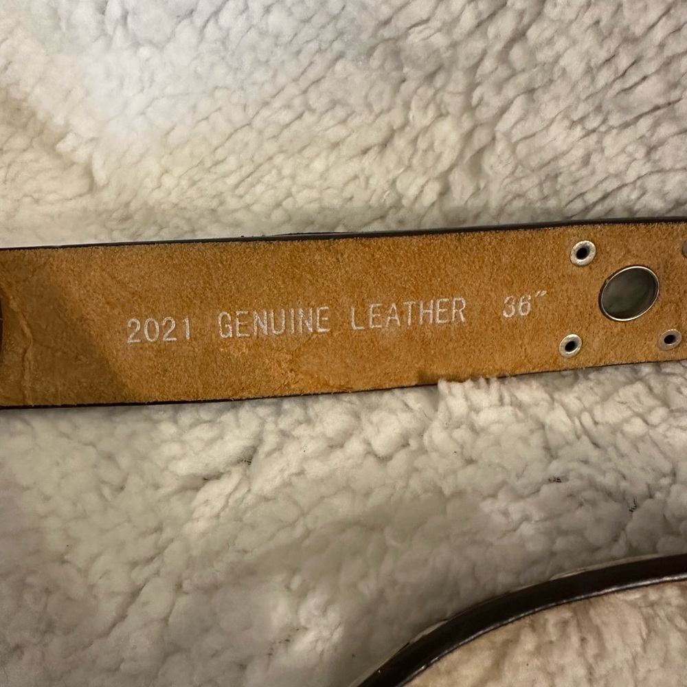 Brown & Silver Double Grommet Y2K Women’s Genuine Leather Belt Size 36 - Picture 3 of 3